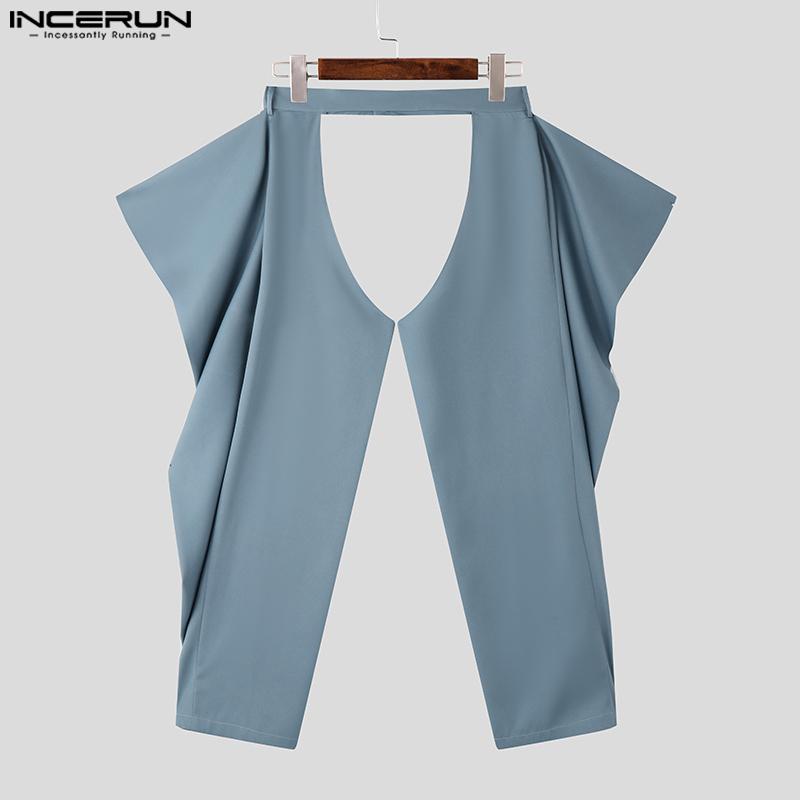 INCERUN Мужские длинные брюки с пуговицами на талии и полым шаговым швом, повседневные брюки с широкими штанинами