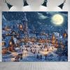 2D Winter Snow Village Full Moon Backdrop Christmas Holiday Photo Background Cloth