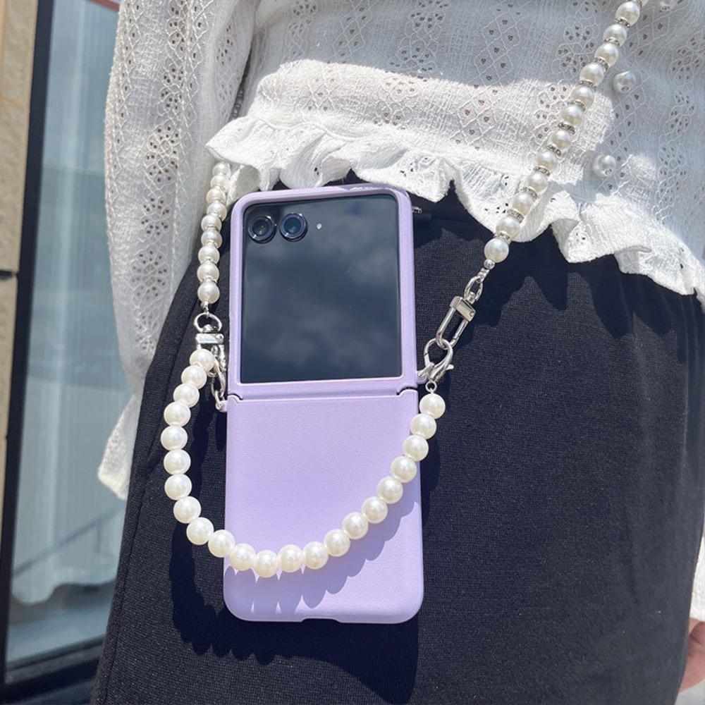 Чехол для телефона через плечо с ремешком на запястье из жемчужной цепочки и веревкой из искусственной кожи, защита шарниров, ультратонкий противоударный защитный чехол