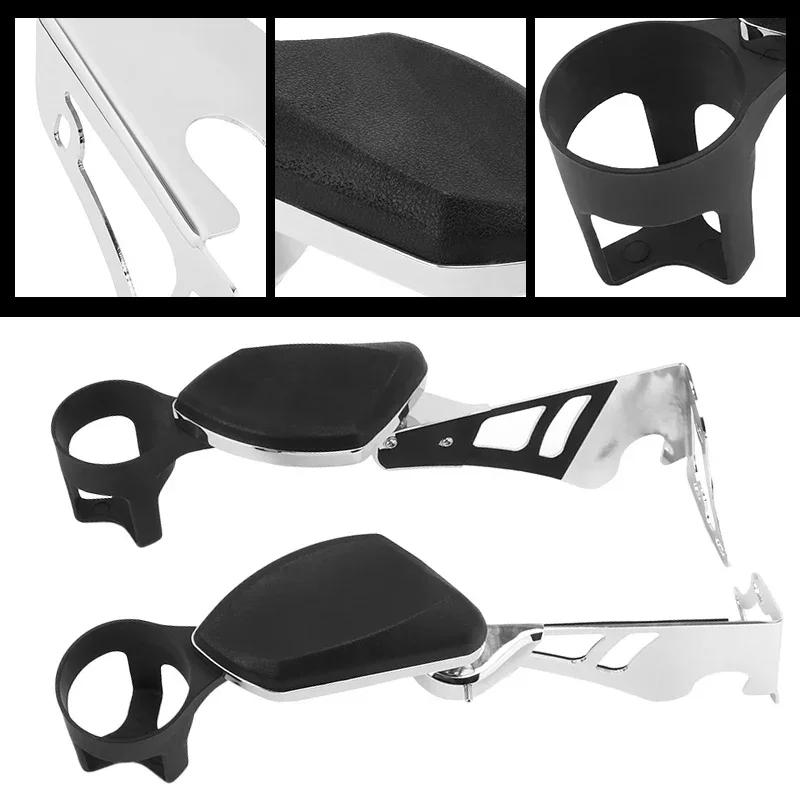 Motorcycle Adjustable Rear Passenger Armrests W/Cup Holder Accessories For Harley Touring Tri Glide Electra Glide 1997-2013