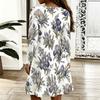 Women Plus Size Long Sleeve Scallop V Neck Floral Printed White Dress