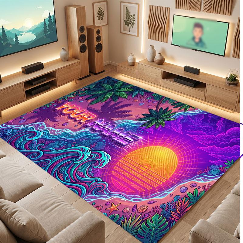 Mountain Landscape Theme Crystal Velvet Floor Rug Personalized Custom Name Text Warm Carpet Home Decoration