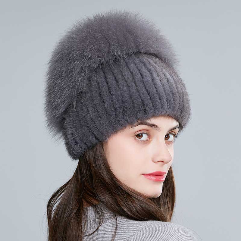 Winter Mink Hats for Women Real Fox Fur Russian Style Fur Caps Fashion Rhinestone Warm Outdoor Sports Beanie