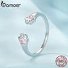 BAMOER 925 Sterling Silver Pink Paw Open Ring925 Sterling Silver+Pavé Setting CZ+plated White Gold For Women Fine Jewelry
