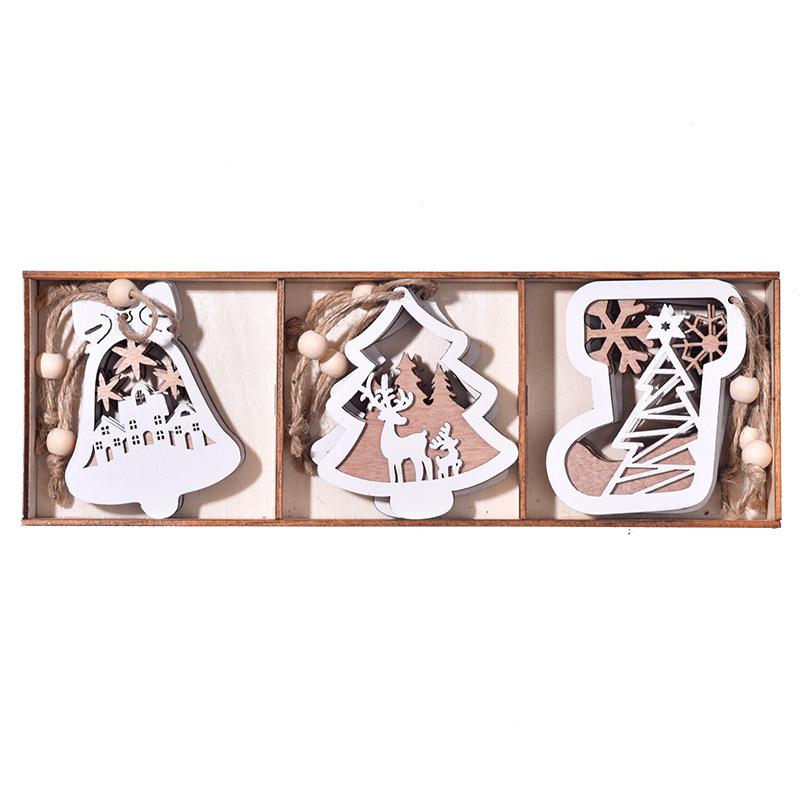 Рождественские украшения, Рождество, Деревянные подвески, Лазерная резка, Двухслойные, Белые подвесные украшения, Подвески-снежинки на елку