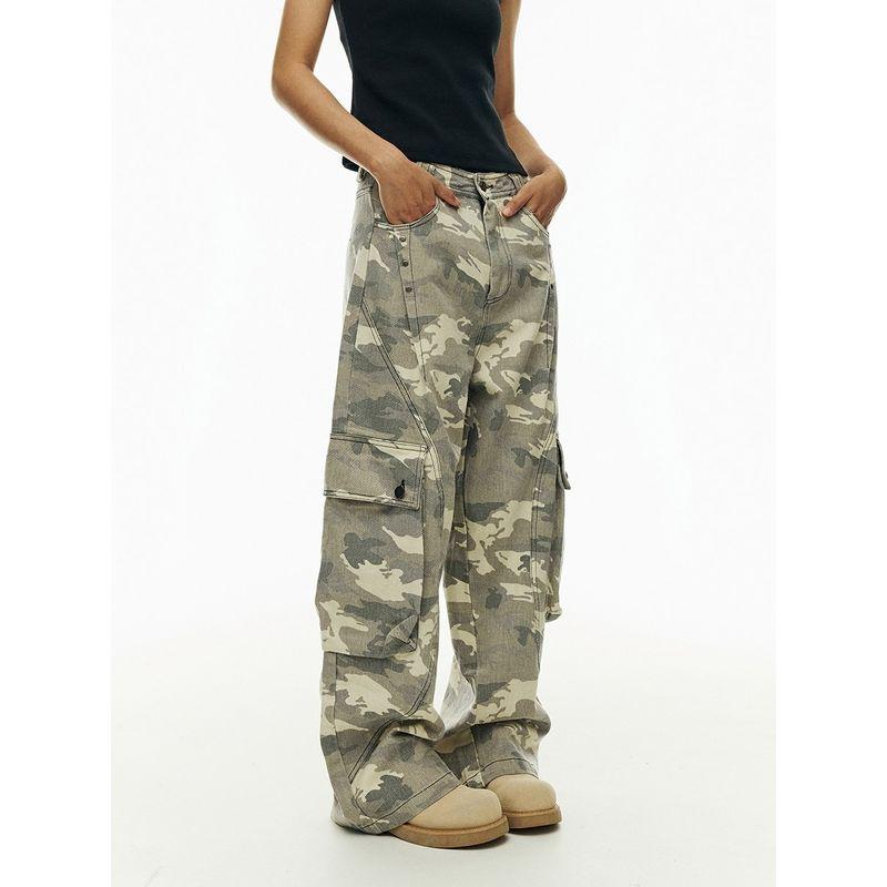 Black of Exit American Street Desert Camouflage Wide-Leg Baggy Cargo Pants Men's and Women's High Street Casual Pants Fashion