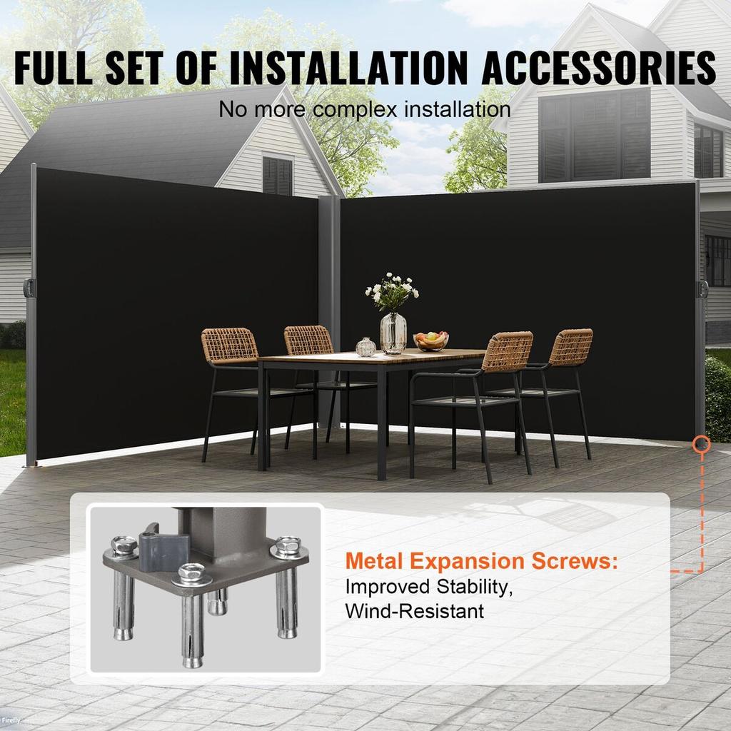 Black Retractable Patio Screen 236 Inch In Length Office Dividers 71Inch In Height Retractable Screen Partition Wall Outdoor Retractable Gate