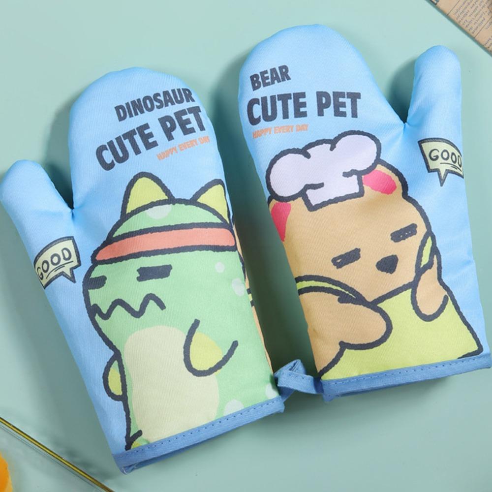 2PCS Heat Insulated Oven Mitt Cotton Lining Kitchen Cooking Glove Cooking Baking