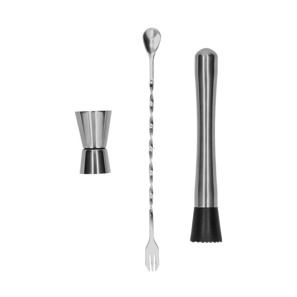 Stainless Steel Cocktail Jigger Muddler Stirring Spoon Set Bar Bartender Accessory