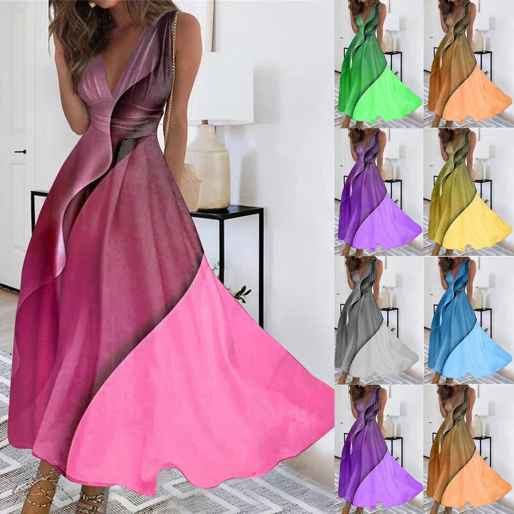 Женское повседневное длинное платье макси без рукавов с цветочным принтом, V-образным вырезом, А-силуэта, для улицы, для ежедневной носки, для свиданий