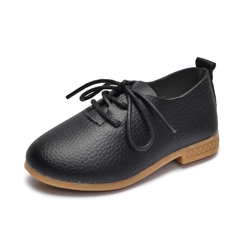 Spring new low-top princess shoes for boys and girls, new British-style lace-up single shoes, black leather shoes for students