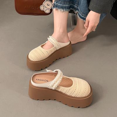 Баотоу полутапочки женские летние новые жемчужные туфли на одной педали плоские сандалии женские ленивые туфли