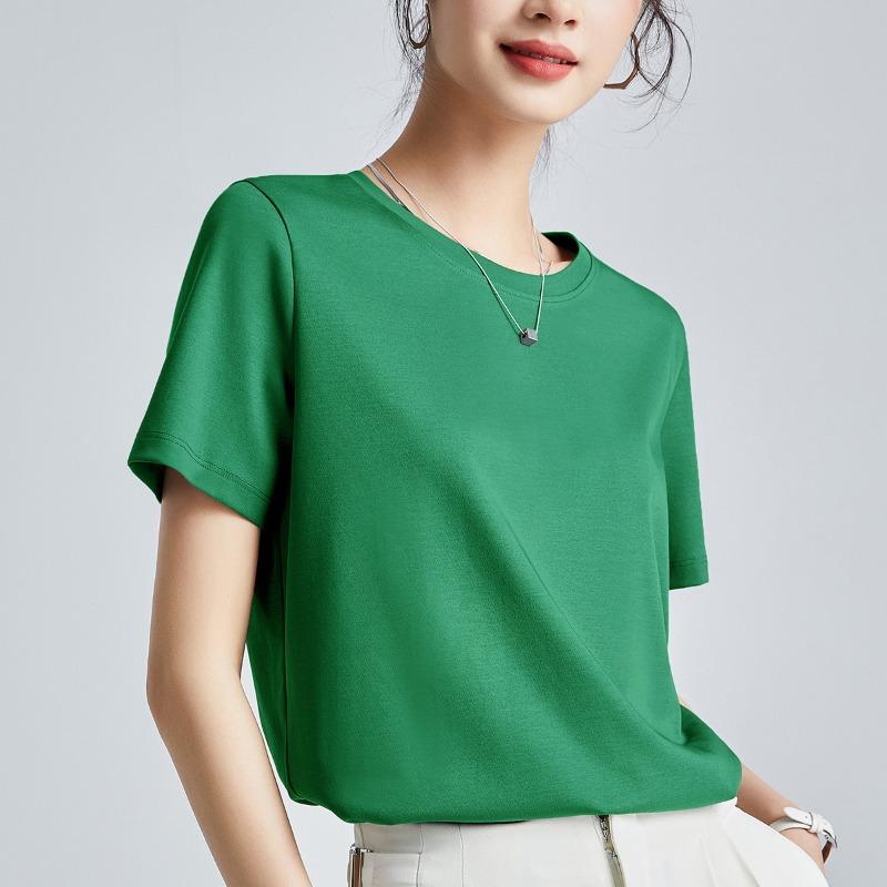 Mercerized Cotton T-shirt Women's High-quality New Loose and Thin Outer Wear Round Neck Liquid Ammonia Short-sleeved T-shirt Bottoming Shirt