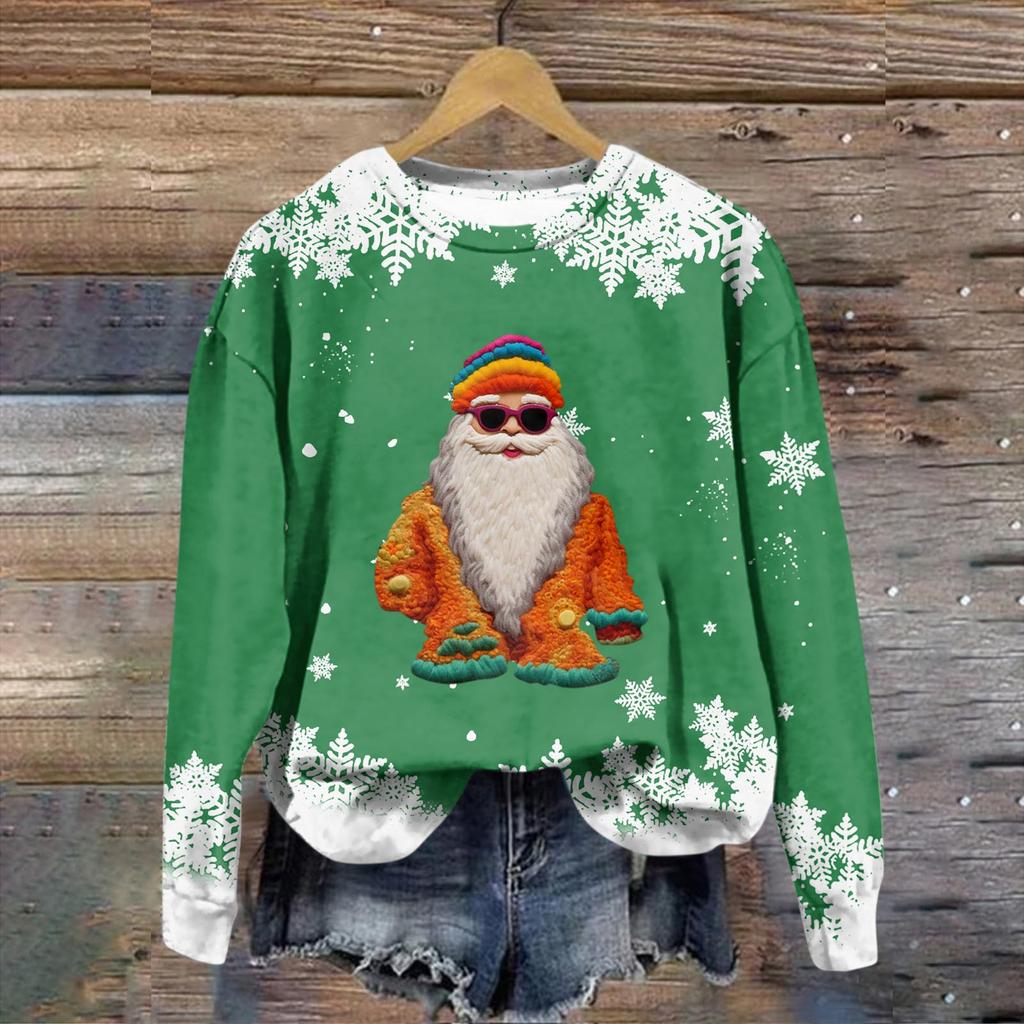 Women's Fashion Christmas Printed Long Sleeve Loose Round Neck Sweatshirt Top