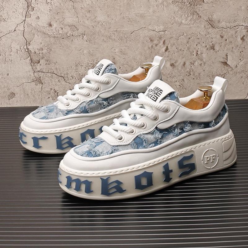 Трендовая мужская обувь 2: Дышащие парусиновые туфли на толстой подошве, нишевый дизайн, повседневные кеды с бахромой из денима для нищих b30