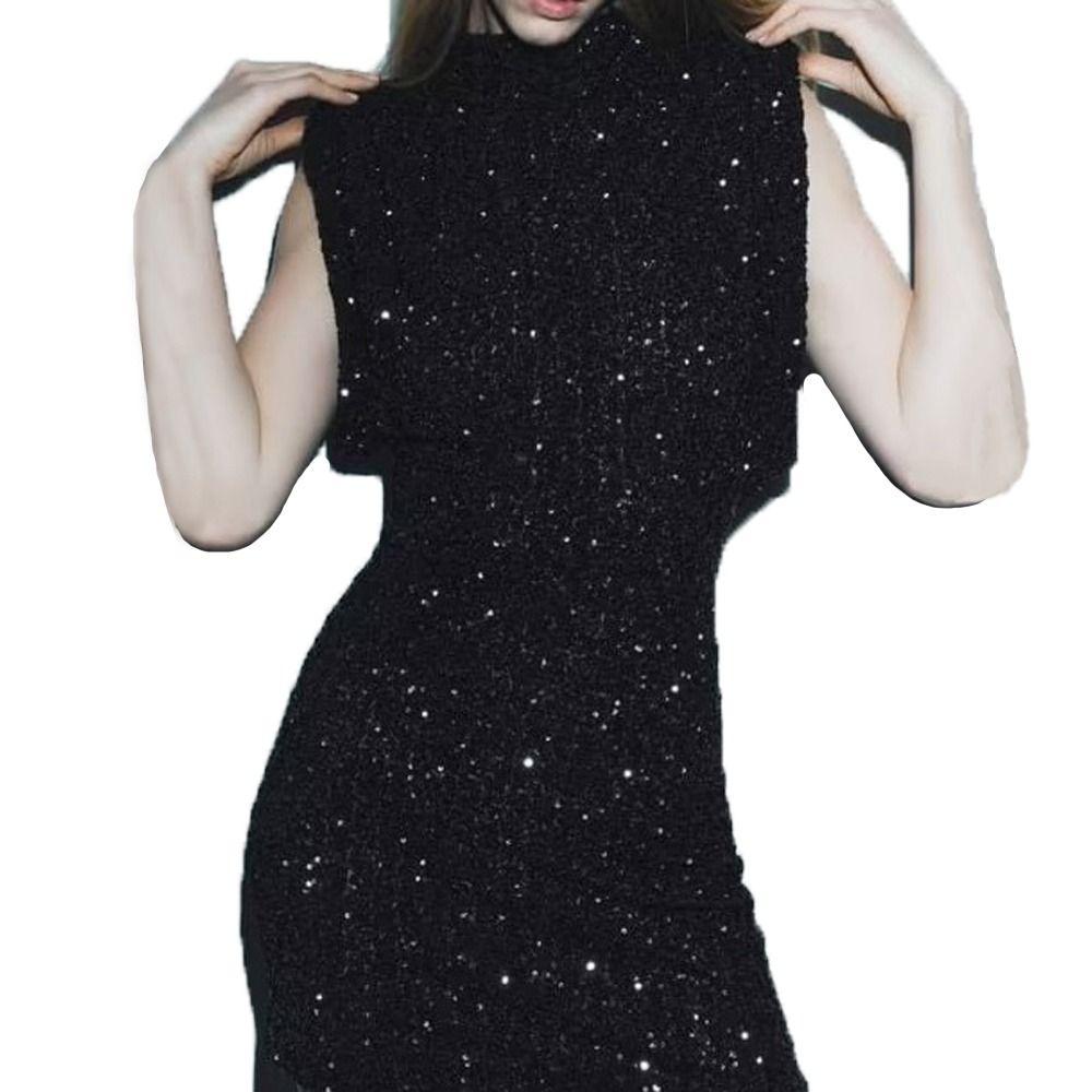 Round Neck Holiday Party Dress Fly Sleeve Silm Evening Dress Shining Sequin Mini Dress Ladies/Girl