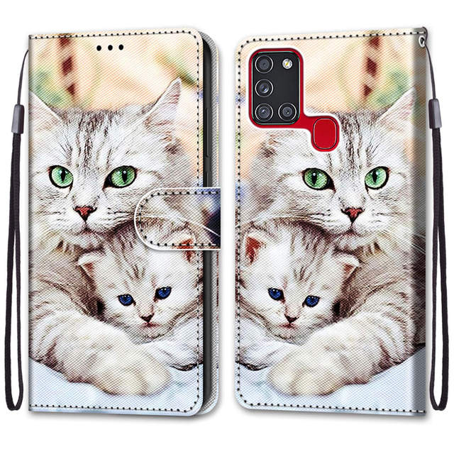 Кожаный чехол-кошелек с магнитом A21 S для Samsung Galaxy A21s A 21s, флип-чехол Etui, чехол для телефона с милым котом и собакой, женский чехол Carcasa