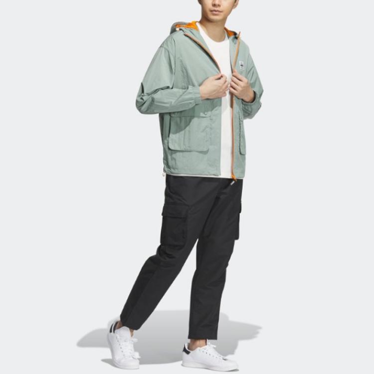 Adidas Originals Trefoil Logo Solid Long Sleeve Hooded Jacket Men Outerwear Silver Grey Green IK8594