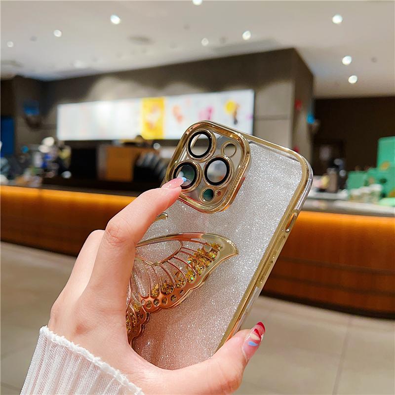Модный блестящий чехол для телефона с бабочкой и роскошной гальванической рамкой для iPhone 16E 15 Pro Max для iPhone 11 12 13 14 Plus Защитная крышка