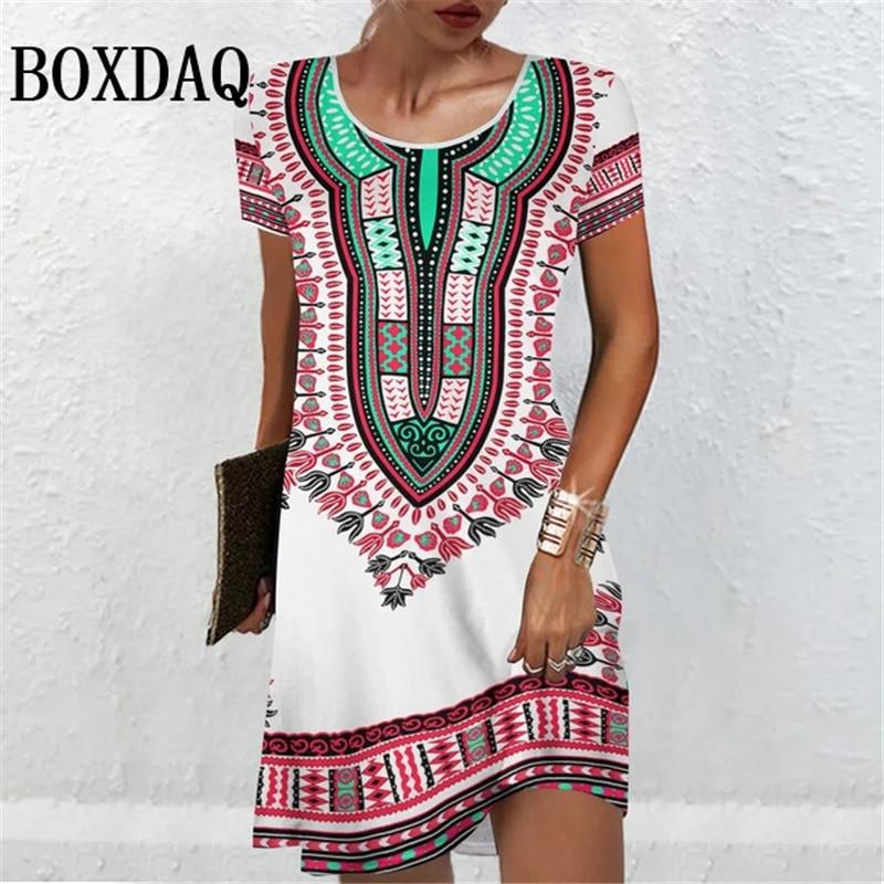 Женские платья с коротким рукавом, летняя женская одежда, винтажное модное платье трапециевидной формы с цветочным принтом, повседневные женские свободные платья больших размеров