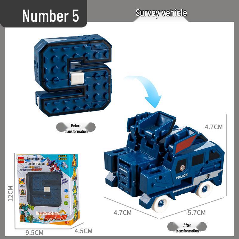 Large Kids' Number Symbol Transforming Robot Car Toy Set