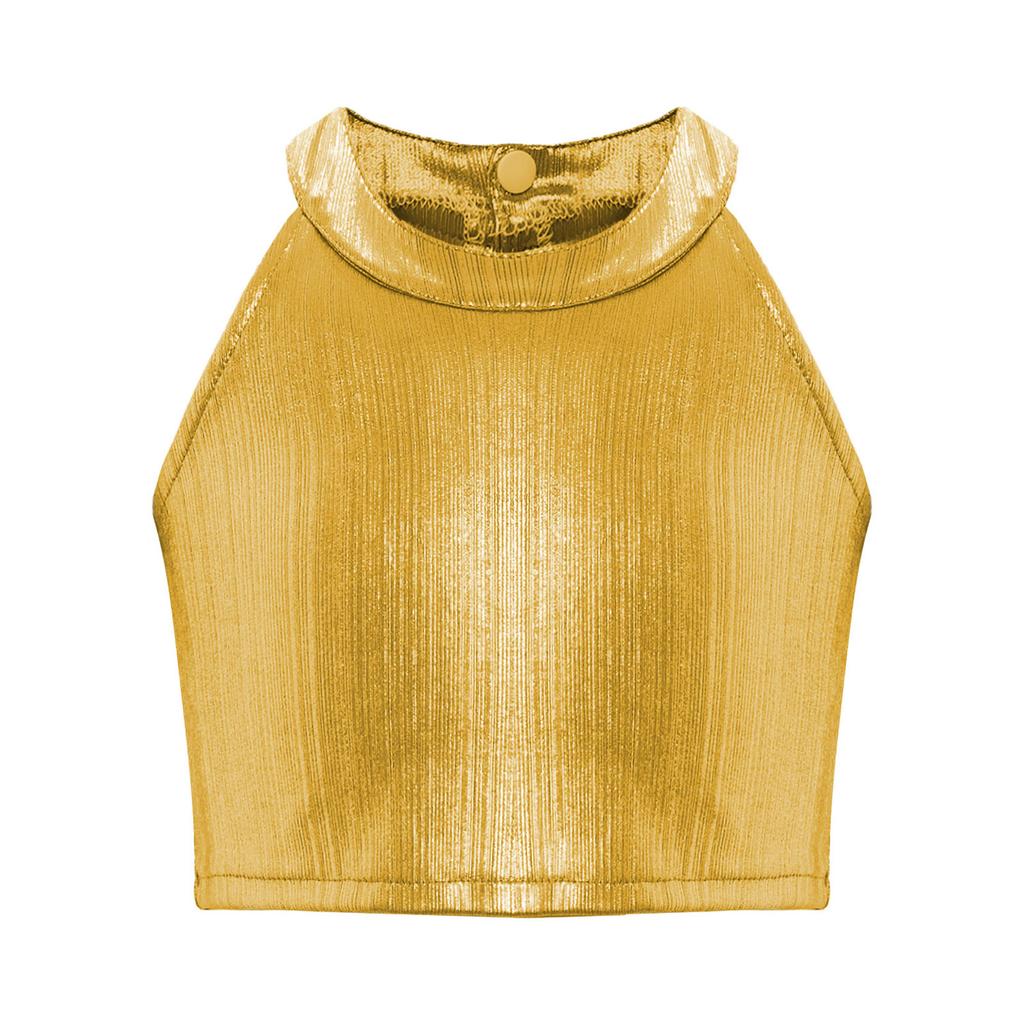 Girls Sleeveless Crop Top Metallic Camisole Hip Hop Jazz Dance Wear