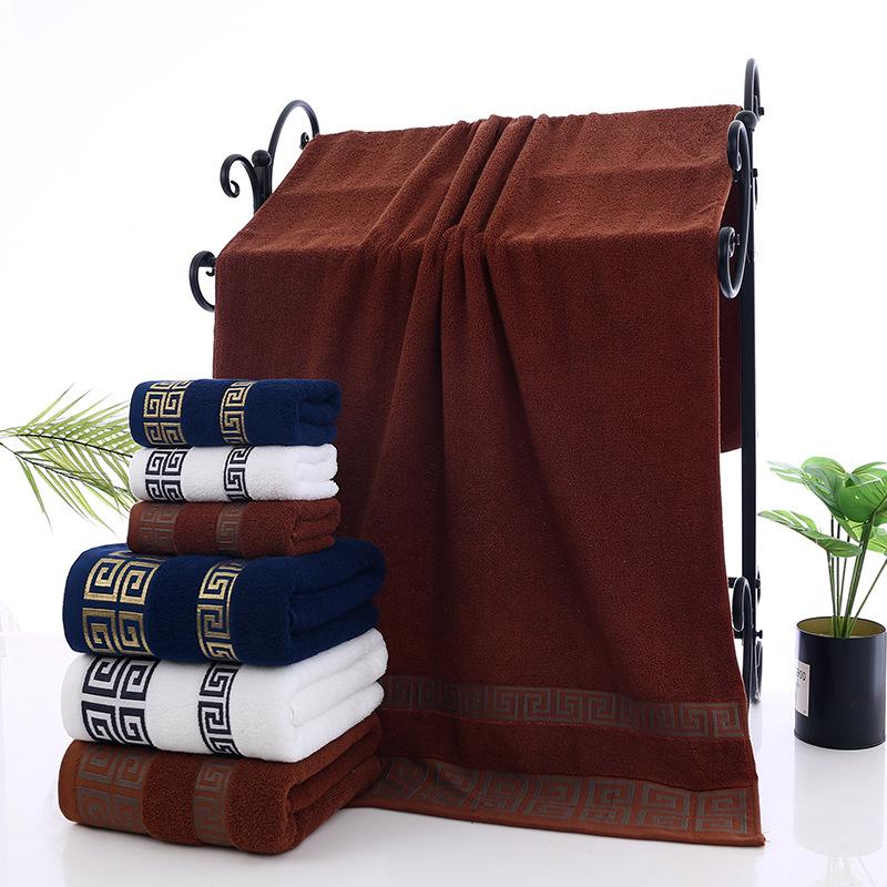 Ultra-Soft 100% Cotton Luxury Bath Towel, 27.6x55.1in Vintage Geometric Pattern, Brown, Beige & Blue, Perfect for Home, Travel, Christmas Decor