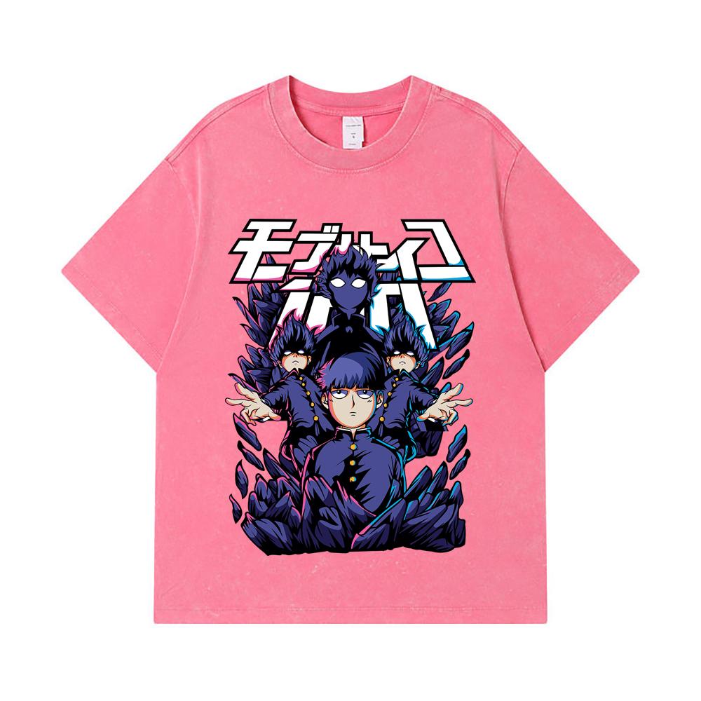 275 GSM Washed T-shirts 100% Cotton Mob Psycho 100 V1 Shiego Print Unisex Heavy Cotton T Shirt