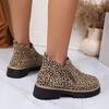 Leopard Print Plus Size Booties Women's Winter 2025 New Round Toe Side Zipper British Style Martin Boots