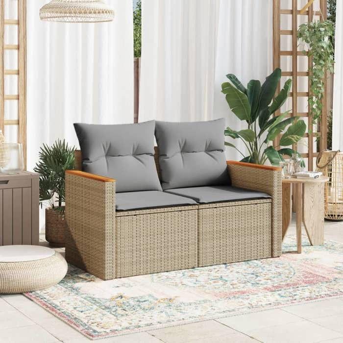 VidaXL Canapé de jardin avec coussins 2 places beige résine tressée 366109