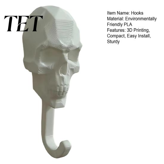 Eclectic Home Accessories 2Pcs 3D Printed Skull Wall Hook, Gothic Dark Mounted Hanger, Geometric Artistic Storage Towel Key Hat Hook for Bathroom