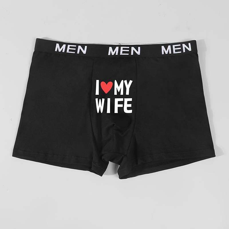 Varsbaby Men's I Love My Wife Print Fun Pattern Underwear