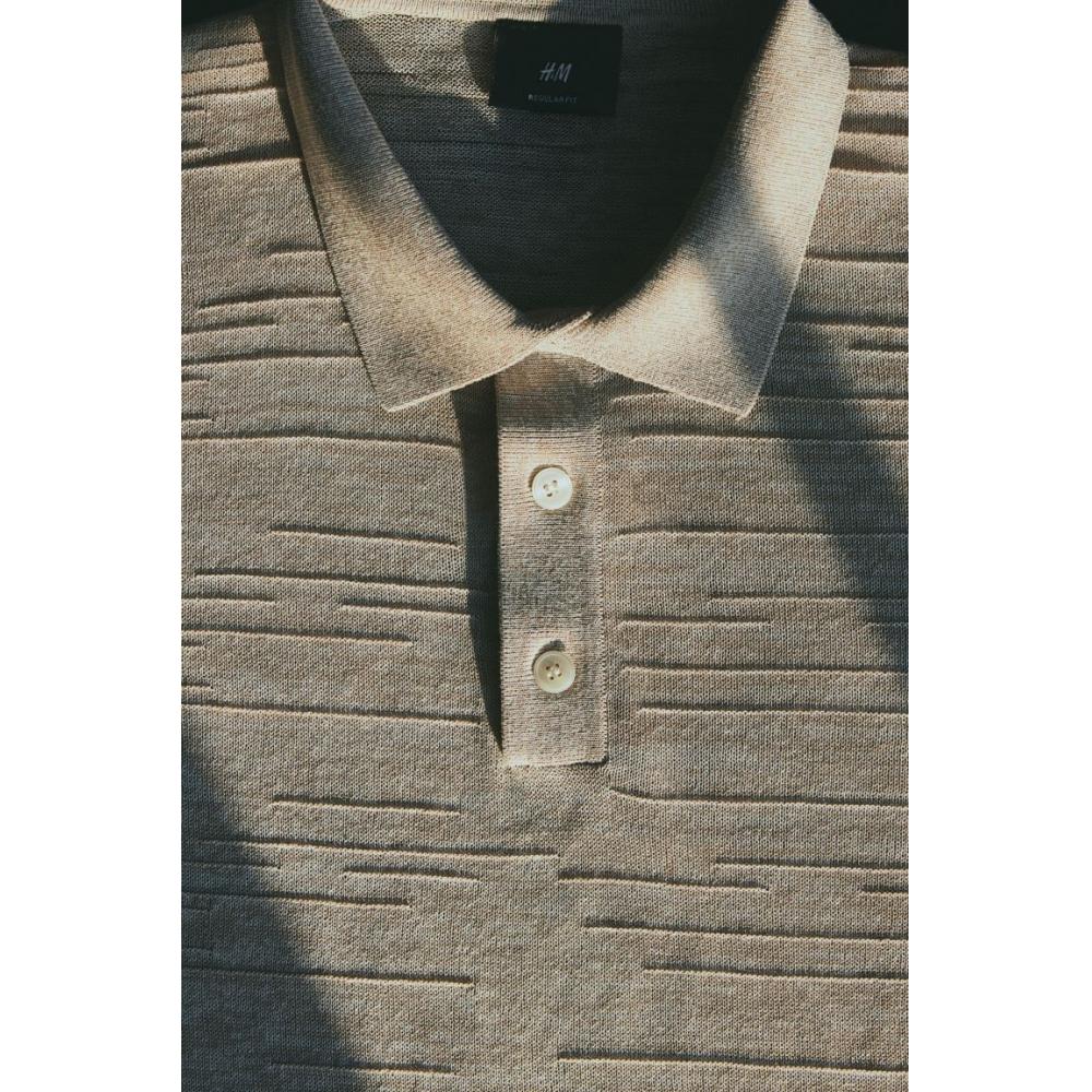 Рубашка-поло HM Fine Knit, стандартный крой, бежевый