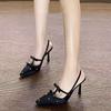 Black bow sexy beautiful high heels women's 2025 spring new temperament socialite thin heel pointed single shoes rhinestone