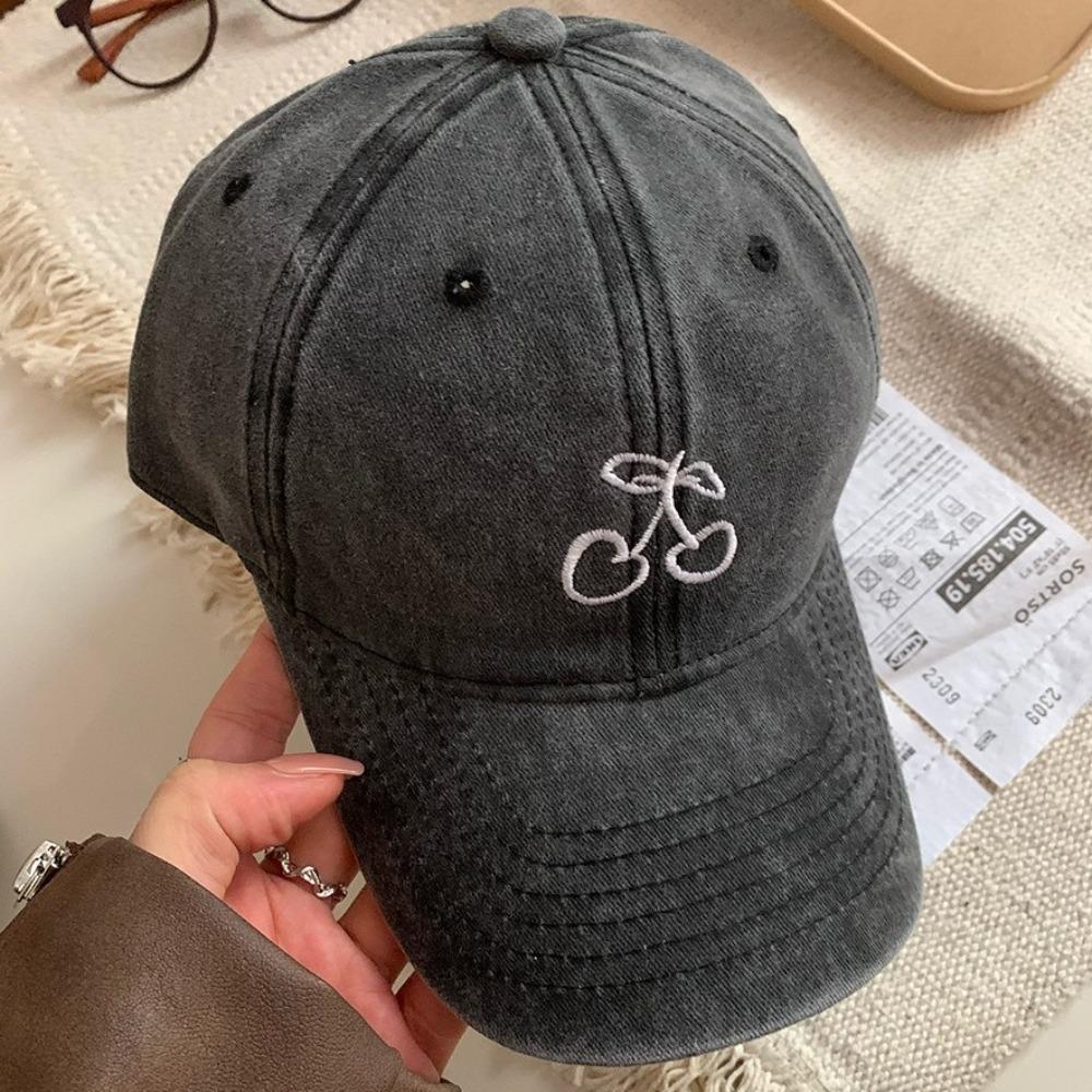 Solid Color Peaked Cap Sun Protection Sunscreen Sun Hat Retro Cherry Baseball Cap Outdoor