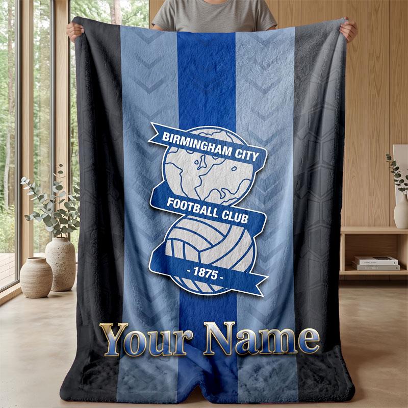 BIRMINGHAM CITY Football Custom Name Text Flannel Blanket Soccer Logo Personalized Fleece Throw Blanket Special Gift For Sofa Bedroom Home