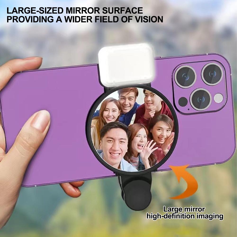 Универсальное кольцо-зеркало для камеры телефона с подсветкой, отражатель для селфи задней камеры, накладной свет для макияжа с чехлом для хранения, HD-отражение