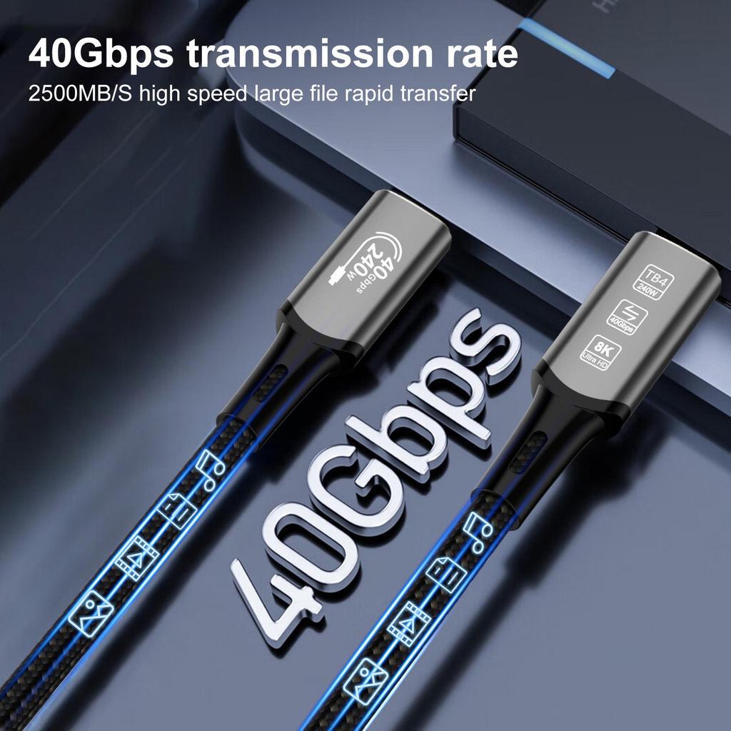 Кабель для трансляции экрана 8K HD Type-C, быстрая зарядка 40G USB4, совместим с Thunderbolt 4/3, 240 Вт