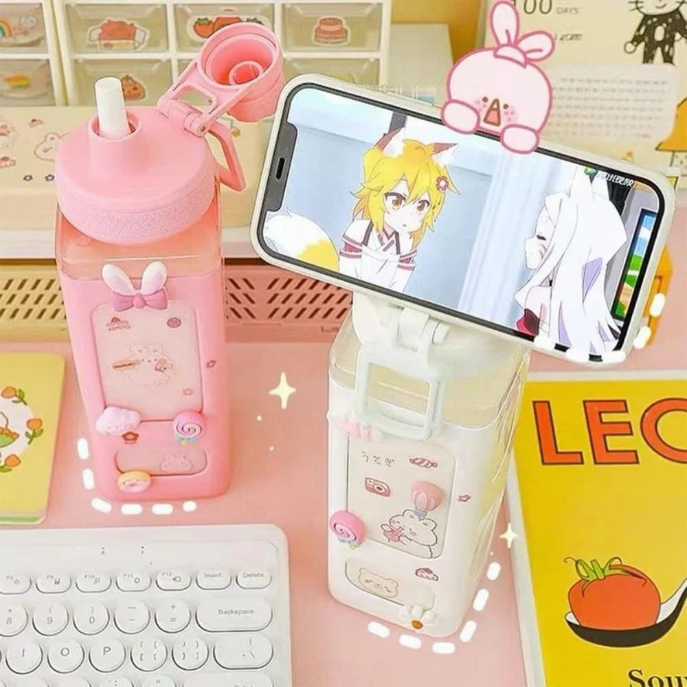 Бутылка для воды Kawaii Shaker 700 мл/900 мл с наклейкой на трубочку, симпатичная, без BPA, пластиковая, для чая, молока, портативная, для девочки