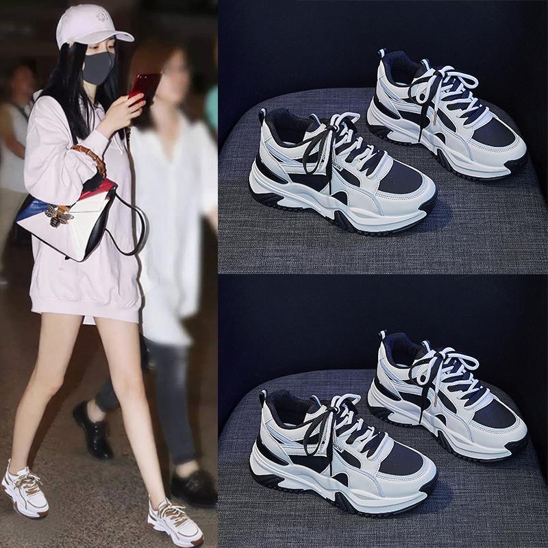 2024 Весна Женские Кроссовки на Массивной Моде Кожаные Повседневные Спортивные Туфли На Платформе Для Девочек Увеличивающие Рост Спортивные Туфли