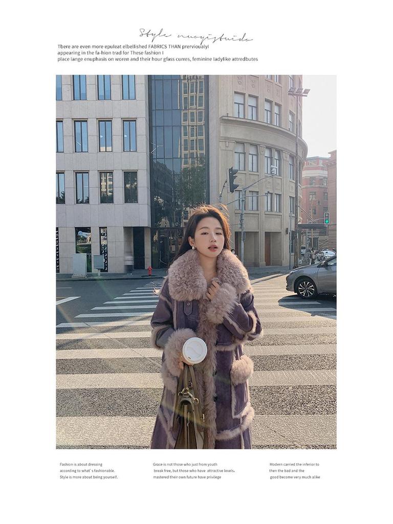 Женское очень длинное пальто из искусственного меха под овчину - Стиль Зима 2024 (2166)