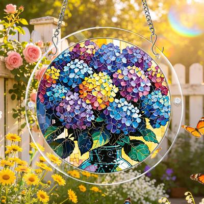 2D Flat Puzzle, a Set of 83pcs Colorful Acrylic Sun Catcher Ornaments, Used for Window And Home Decoration, 18.8cm Colorful Hydrangea Puzzle Garden Su