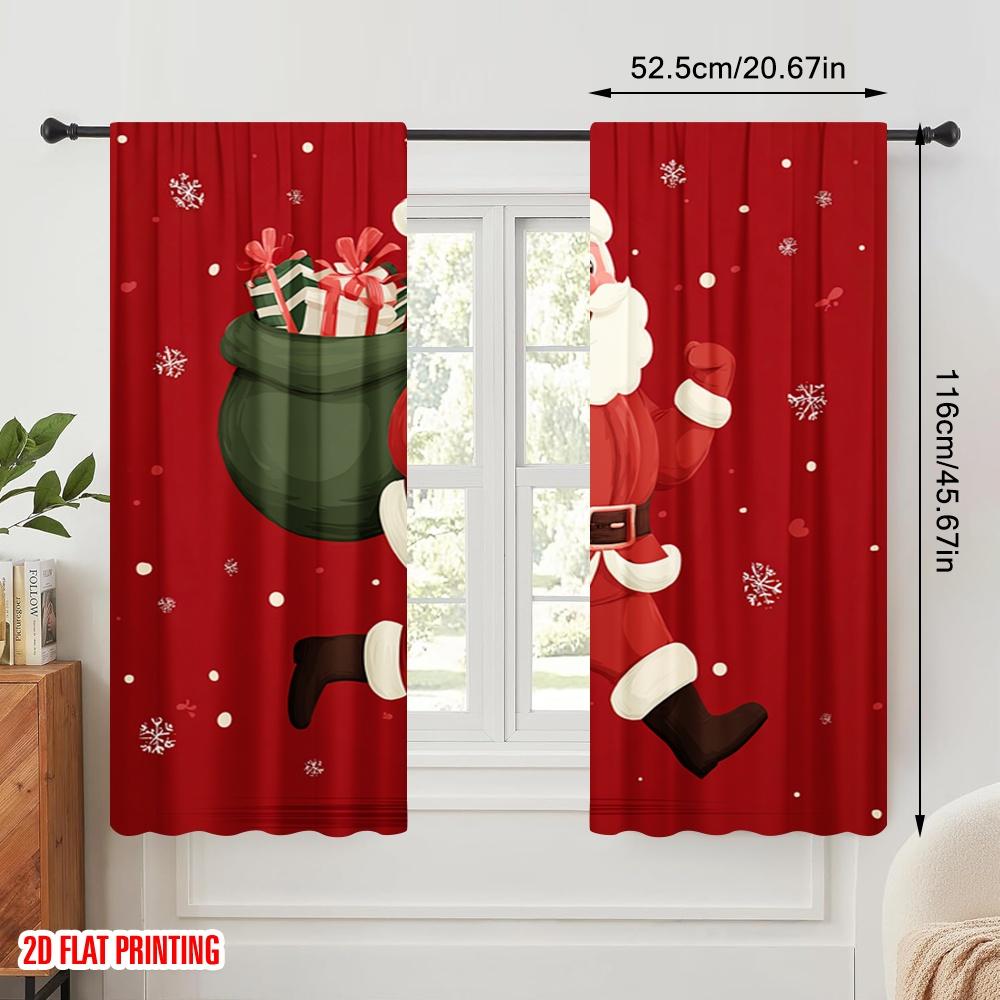 2 шт., 2D печать на плоскости Популярные шторные панели Дед Мороз Прочный полиэстер (без удилища) Все сезоны для гостиной,