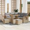 8-Piece Garden Sofa Set with Beige Cushions Poly Rattan Acacia, 3-Piece Garden Dining Set 3363172