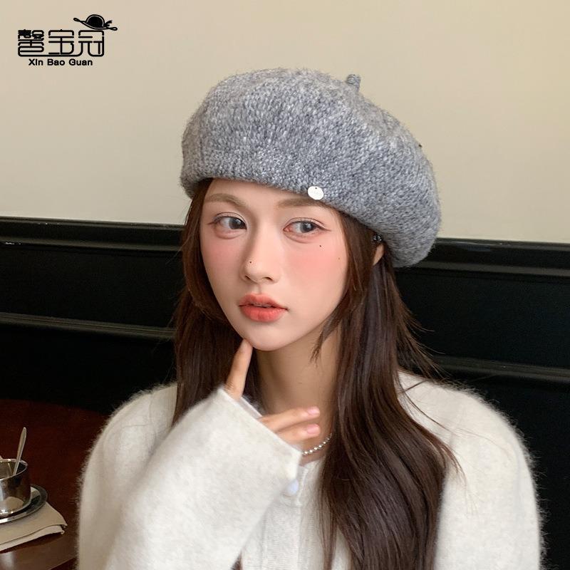 Autumn and Winter Knitted Beret Atmosphere Casual Literary Painter Hat Versatile Face Small Bud Hat Female