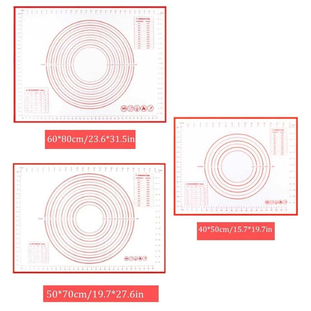 Oversize 80/70/50cm Silicone Baking Mat Rolling Kneading Pad Pastry Tools Crepes Pizza Dough Non-Stick Kitchen Silicone Mat