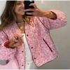 Осенне-зимняя женская розовая набивная куртка в стиле пэчворк, плотная теплая куртка, милая розовая набивная хлопковая куртка, женская куртка с длинными рукавами и V-образным вырезом, карманами