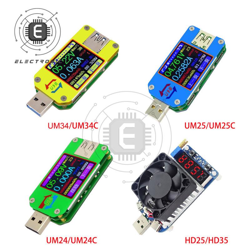 UM24/UM24C UM25/UM25C UM34/UM34C Type-C USB Вольтметр Амперметр Измеритель сопротивления Тестер напряжения и тока зарядки Цветной ЖК-дисплей