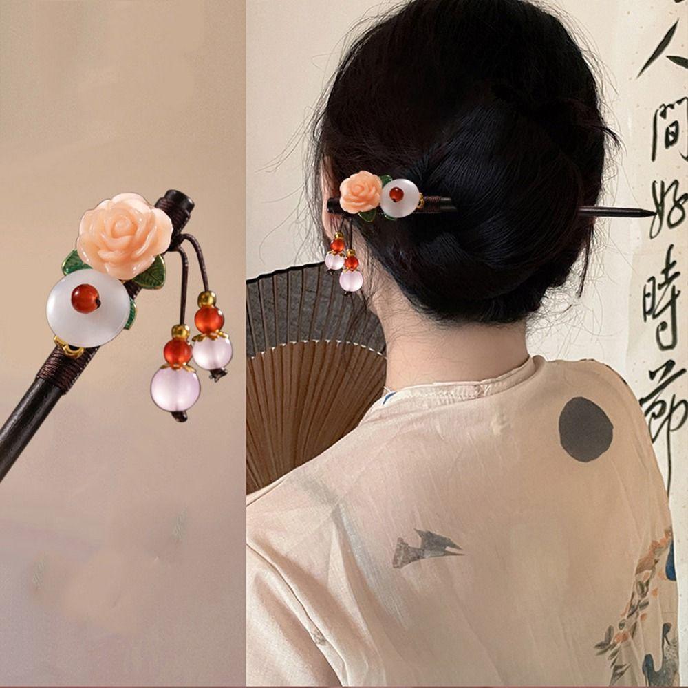 Clasp Tassel For Women Flower Hair Sticks Wooden Hair Fork Hair Accessories Chinese Style Hairpin