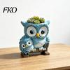 Waterproof Planter Cute Owl Small Rocking Chair Animal Flower Pots with Drainage Hole Resin Plant Container for Outdoor Indoor Plants Soft Design